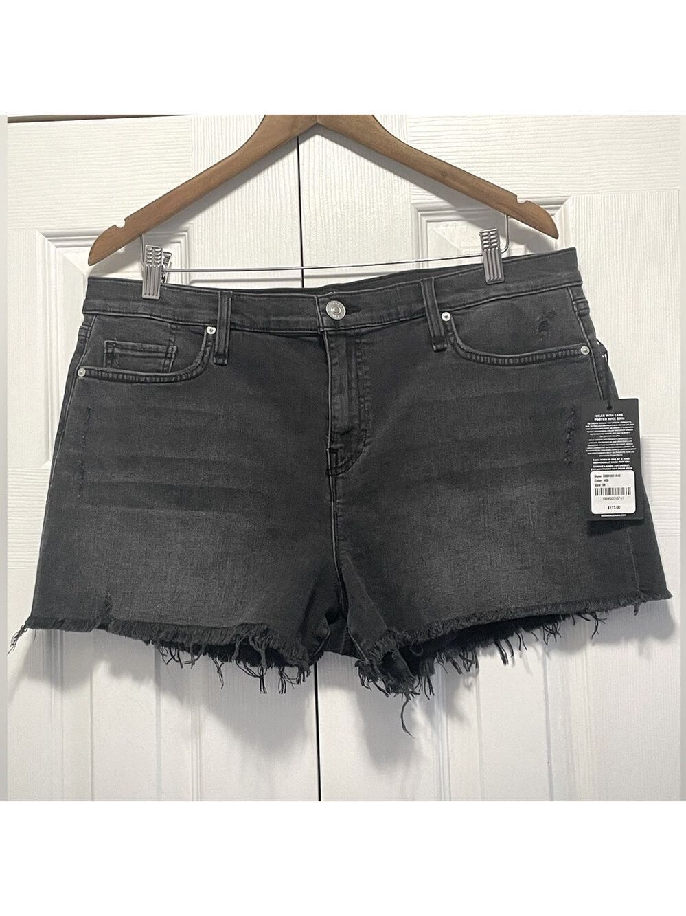 NWT Hudson Gemma Mid-Rise Frayed Cut Off Jean Shorts in Washed Black NIB 34